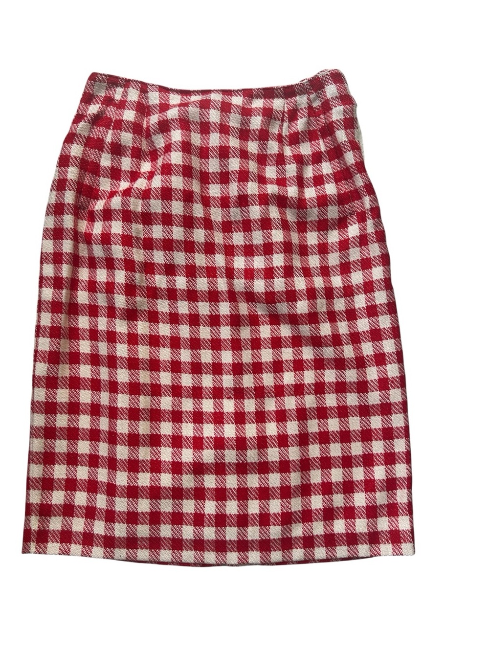 VTG 1980s Liz Claiborne Gingham Skirt Sz 10 Red White Checked Rayon Silk Lined
